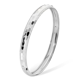 Sterling Silver 7mm Hammered Style Bangle Bracelet
