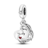 925 Sterling Silver Always In My Heart Angel Wings Charm
