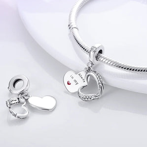 925 Sterling Silver Always In My Heart Angel Wings Charm