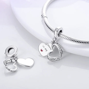 925 Sterling Silver Always In My Heart Angel Wings Charm