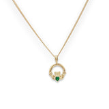 9ct Gold Emerald Cubic Zirconia Claddagh Pendant Necklace