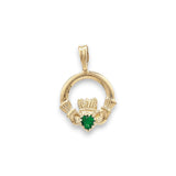 9ct Gold Emerald Cubic Zirconia Claddagh Pendant Necklace
