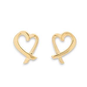 9ct Gold Ribbon Heart Stud Earrings