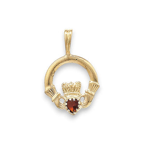 9ct Gold Ruby Cubic Zirconia Claddagh Pendant Necklace