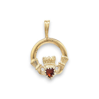 9ct Gold Ruby Cubic Zirconia Claddagh Pendant Necklace