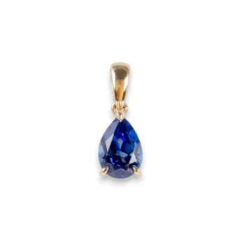 9ct Gold Sapphire Cubic Zirconia Pear Drop Pendant Necklace