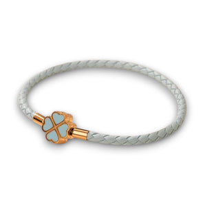 Baby Blue Leather Gold Plated Clover Leaf Charm Bracelet
