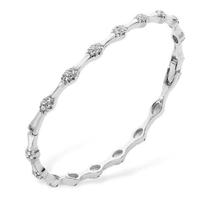 Sterling Silver and Cubic Zirconia Bamboo Style Bangle Bracelet