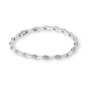 Sterling Silver and Cubic Zirconia Bamboo Style Bangle Bracelet