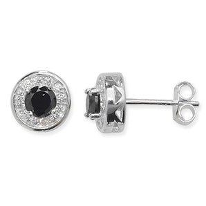 Black Onyx Cubic Zirconia Sterling Silver Halo Earrings