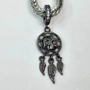 Black Skull Dream Catcher Charm 925 Sterling Silver