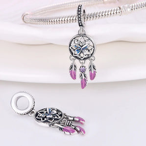 Blue Butterfly Dream Catcher Charm 925 Sterling Silver