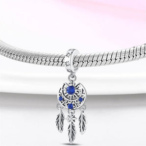 Blue Sun and Moon Dream Catcher Charm 925 Sterling Silver
