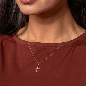 9ct Gold Cubic Zirconia Cross Pendant Necklace