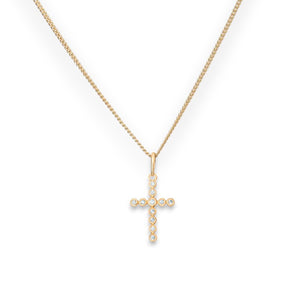 9ct Gold Cubic Zirconia Cross Pendant Necklace