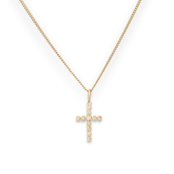 9ct Gold Cubic Zirconia Cross Pendant Necklace
