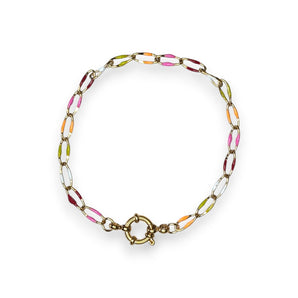 Enamel and Gold Plated Paperclip Chain Bracelet with Sailors Clasp