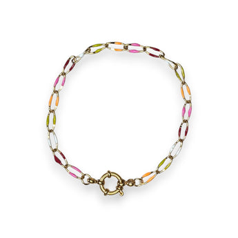 Enamel and Gold Plated Paperclip Chain Bracelet with Sailors Clasp