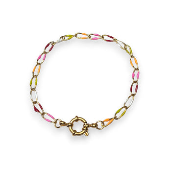 Enamel and Gold Plated Paperclip Chain Bracelet with Sailors Clasp