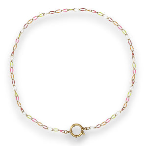 Urban Pizazz Handmade Jewellery - Enamel and Gold Plated Paperclip Chain Necklace with Sailors Clasp