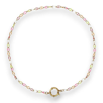Urban Pizazz Handmade Jewellery - Enamel and Gold Plated Paperclip Chain Necklace with Sailors Clasp