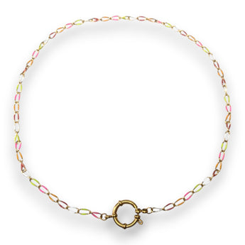 Urban Pizazz Handmade Jewellery - Enamel and Gold Plated Paperclip Chain Necklace with Sailors Clasp