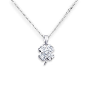 Sterling Silver and Cubic Zirconia Clover Pendant Necklace