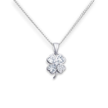 Sterling Silver and Cubic Zirconia Clover Pendant Necklace