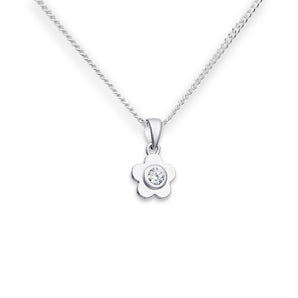 Sterling Silver and Cubic Zirconia Dainty Flower Pendant Necklace
