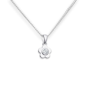Sterling Silver and Cubic Zirconia Dainty Flower Pendant Necklace