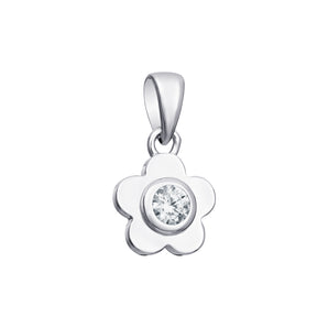 Sterling Silver and Cubic Zirconia Dainty Flower Pendant Necklace