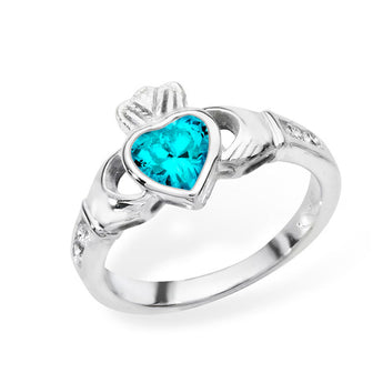 December Birthstone - Blue Topaz Cubic Zirconia Claddagh Ring