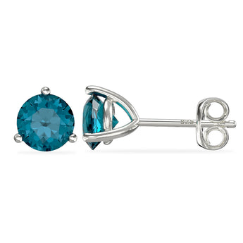 December Birthstone - Blue Topaz CZ Silver Stud Earrings