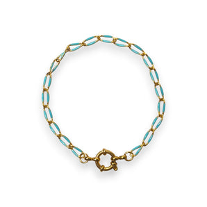 Enamel and Gold Plated Paperclip Chain Bracelet with Sailors Clasp