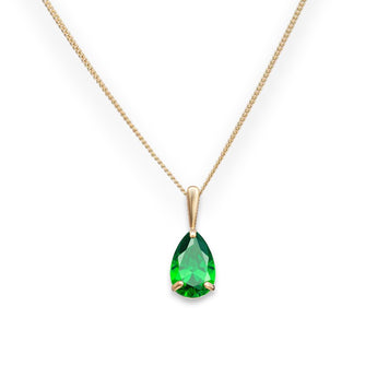 9ct Gold Emerald Pear Cubic Zirconia Pendant Necklace