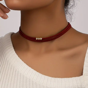 Red Minimalist Faux Suede Leather Choker For Women