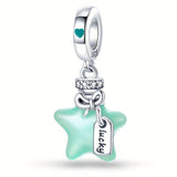 Sterling Silver Blue Glow In The Dark Lucky Star Charm
