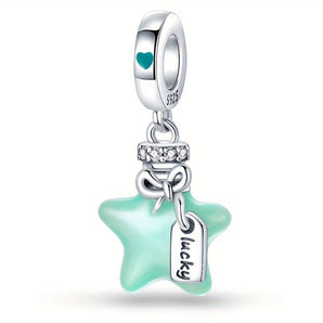 Sterling Silver Blue Glow In The Dark Lucky Star Charm