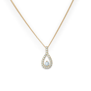 9ct Gold Cubic Zirconia Oval Drop Pendant Necklace