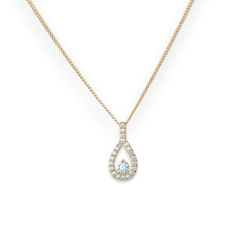 9ct Gold Cubic Zirconia Oval Drop Pendant Necklace