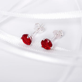January Birthstone - Garnet Cubic Zirconia Silver Stud Earrings