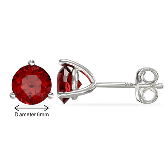 January Birthstone - Garnet Cubic Zirconia Silver Stud Earrings