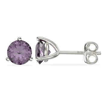 June Birthstone - Alexandrite Cubic Zirconia Silver Stud Earrings