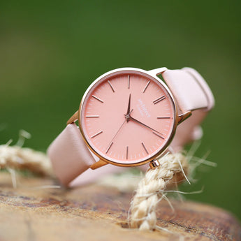 Ladies Modern Font Engraved Architect Coral Watch - Light Pink Strap