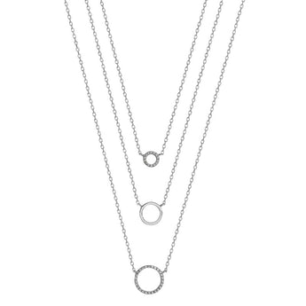Sterling Silver Layered Circle Cubic Zirconia Necklace