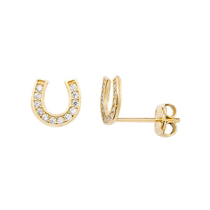 9ct Gold Lucky Horseshoe Stud Earrings with Cubic Zirconia's