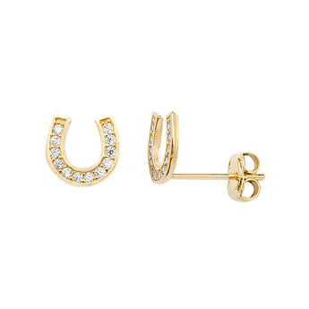 9ct Gold Lucky Horseshoe Stud Earrings with Cubic Zirconia's
