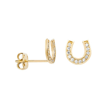 9ct Gold Lucky Horseshoe Stud Earrings with Cubic Zirconia's