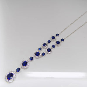 Exquisite Sapphire Cubic Zirconia Silver Drop Necklace