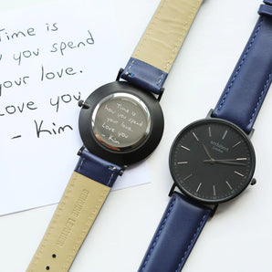 Men's Handwriting Engraved Architect Zephyr Watch with Admiral Blue Strap